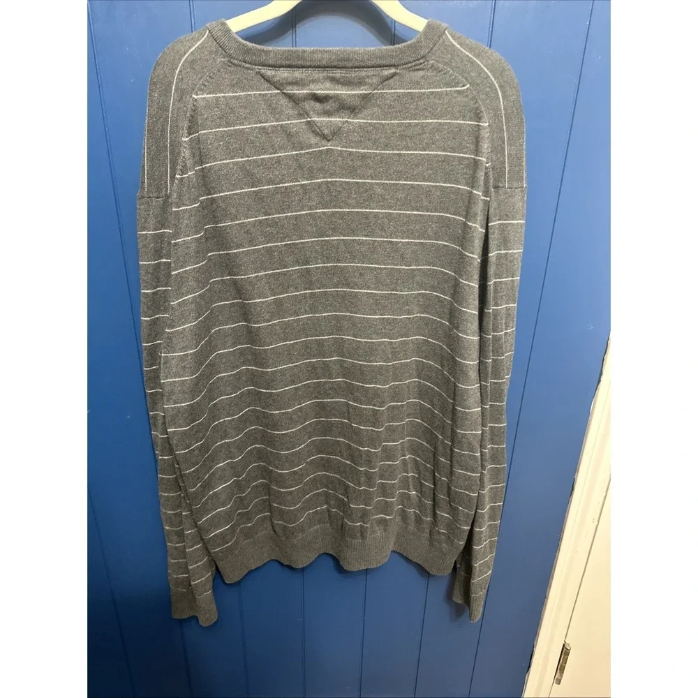 TOMMY HILFIGER MEN'S GRAY Striped‎ SWEATER SIZE XL LONG SLEEVE Pullover MEN
